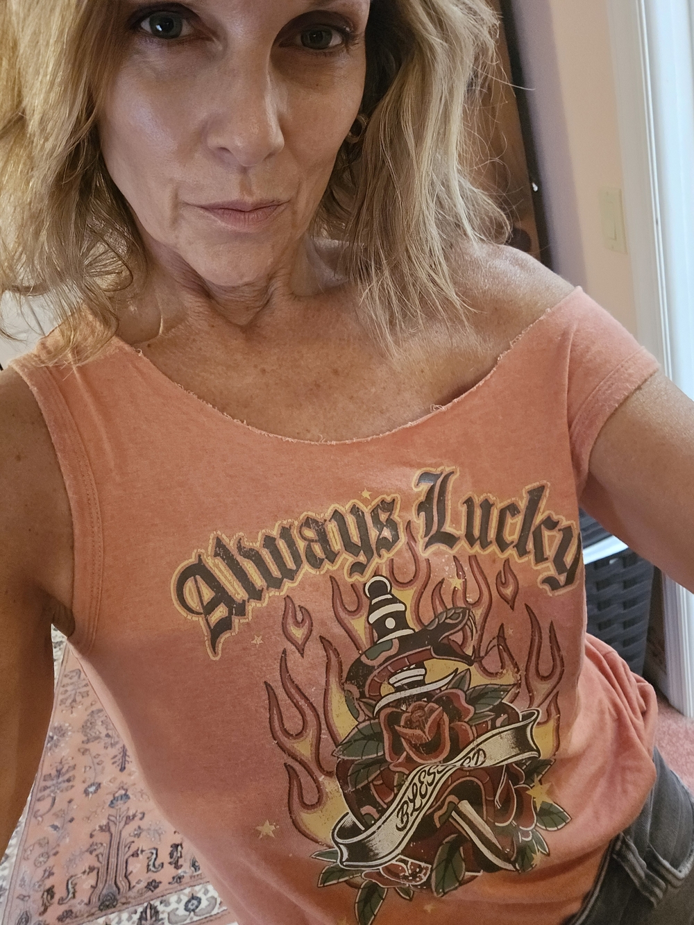 Always Lucky Coral Graphic Tank Top